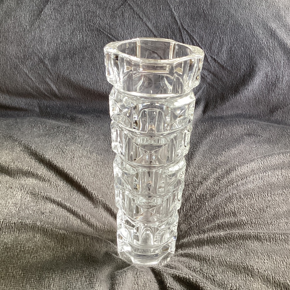 VINTAGE CRISTAL D’ARQUES FRANCE CLEAR ‘ANCENIS’ PATTERN MID CENTURY MODERN VASE